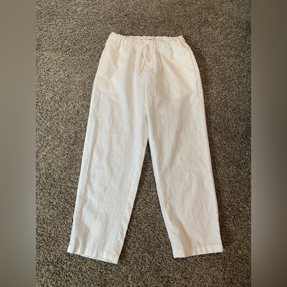 Mango White Cotton Drawstring Trousers